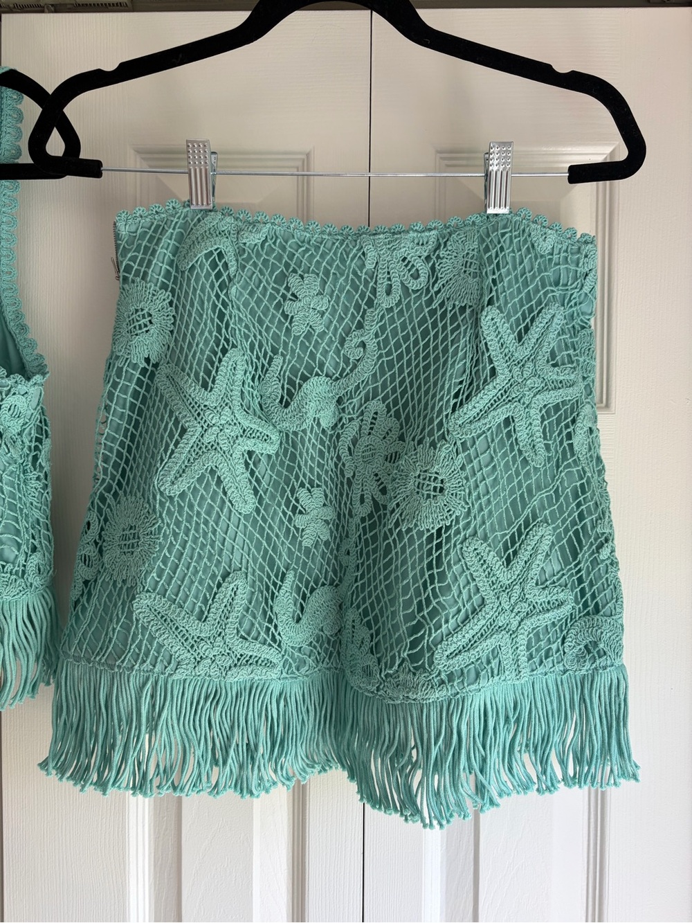 Saylor Samia Fringe Set Teal Crochet Size M - Picture 5 of 7